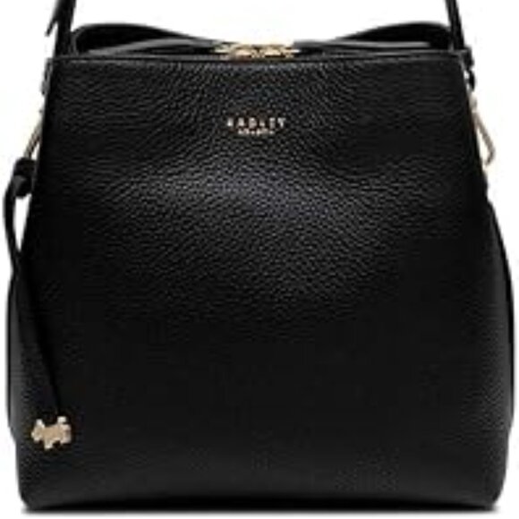RADLEY LONDON Duke's Place Black Pebbled Leather Med. Compart Crossbody Bag 🐶🏴 - Picture 1 of 15